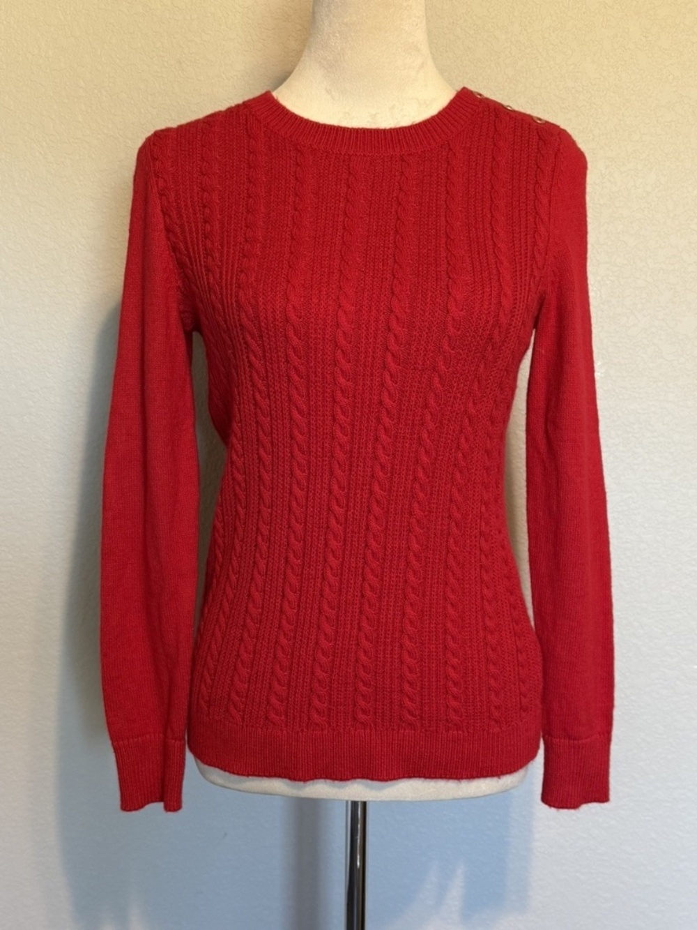 Talbots Small Petite Red Cable Knit Sweater